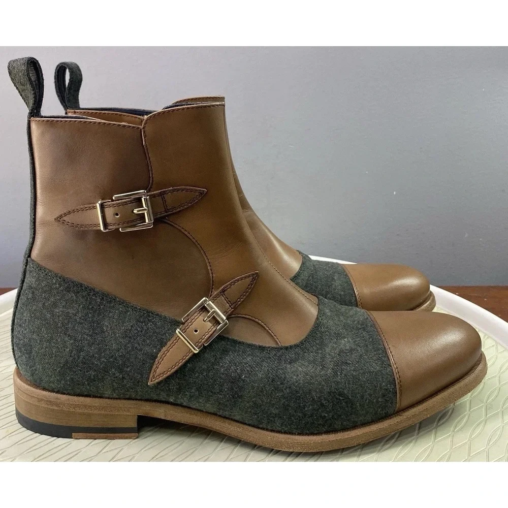 Dapper Lane Leather&Wool Men's‎ Octavia Dress Ankle Boots Brown&Gray Spain EUC 9